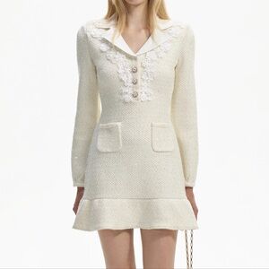 self-portrait cream tweed lace mini dress